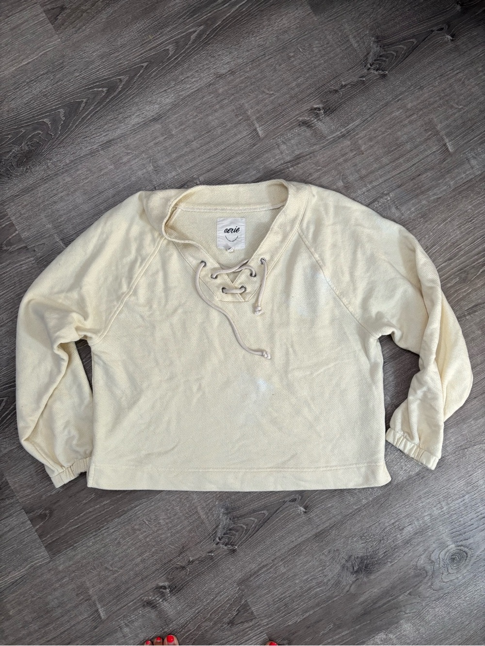 aerie | Lace-Up Scoop Neck Butter Yellow Pullover